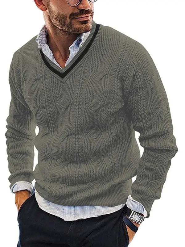 Stylish Men's V-Neck Knitted Sweater for a Trendy Autumn-Winter Look - MENLL